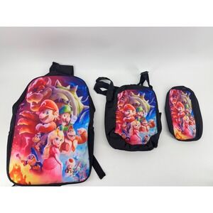 Super Mario Bros Movie Backpack 3 Piece Set Lunch Bag Pencil Case Nintendo Kids